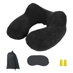 Coussin, oreiller de voyage gonflable avec bouchons d’oreilles, masque de nuit et sac de rangement