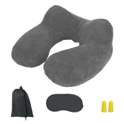 Coussin, oreiller de voyage gonflable avec bouchons d’oreilles, masque de nuit et sac de rangement