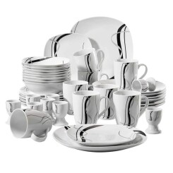 Veweet FIONA 40pcs Service de Table 8pcs Assiette Plate / Assiette à Dessert / Bol / Mug / Coquetier Porcelaine