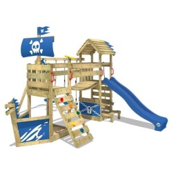 Aire de jeux WICKEY Ghostflyer Portique en bois Tour d´escalade avec balançoire, toboggan et bac à sable