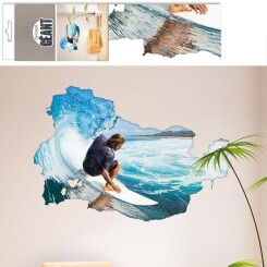 Autocollant Mural Surfer en Trompe lil