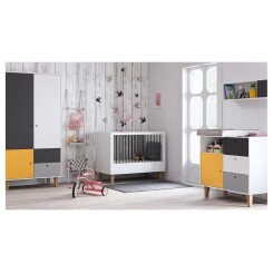 Chambre complète lit bébé 60x120 - commode à langer - armoire 2 portes Vox Concept - Jaune