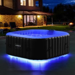 AREBOS Carré gonflable de massage bien-être de piscine de spa extérieur avec LED