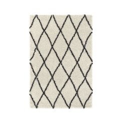 ASMA Tapis de salon Shaggy - Style berbère - 160 x 230 cm - Crème et marron - Motif géométrique