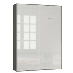 Armoire lit escamotable SMART-V2 structure gris graphite mat, façade Gloss blanc brillant 160*200 cm gris bois Inside75