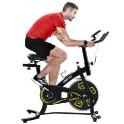 Merax Vélo d’appartement Spinning Ergonomique Réglable - Roue d’inertie 8 kg - Ecran LCD - Jaune