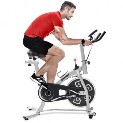 Merax Vélo d’appartement Spinning Ergonomique Réglable - Roue d’inertie 8 kg - Ecran LCD - Blanc