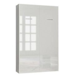 Armoire lit escamotable SMART-V2 structure blanc mat, façade Gloss blanc brillant 140*200 cm blanc bois Inside75