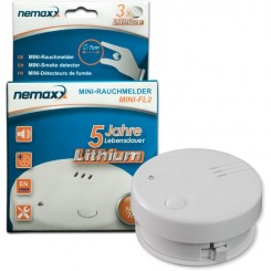 1x Mini-FL2 détecteur de fumée de qualité et discret avec batterie au lithium - selon la norme DIN EN 14604 - Nemaxx