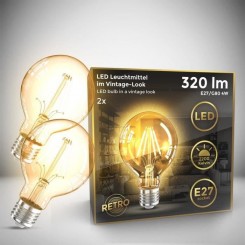 2 ampoules LED Edison Vintage G80 I E27, 4W, blanc chaud 2200K, intensité lumineuse 320lm, ampoule rétro à filament