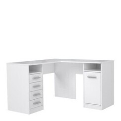 Icaverne bureau - rehausse bureau tolede bureau d'angle 1 porte 4 tiroirs - décor papier blanc - l 125 x p 125 x h 75 cm