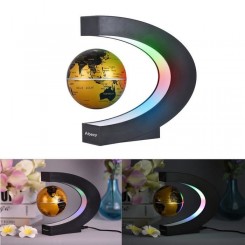 Aibecy C Forme Globe Terrestre Carte du monde Magnétique Levitation Flottant avec LED Coloré Lampe Or