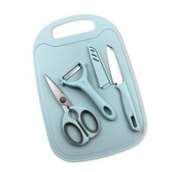 Accessoires de ménage GENERIQUE Cuisine maison accessoires de ménage planche à découper en plastique couteau d'office ciseaux fruits petit quatre pièces bleu